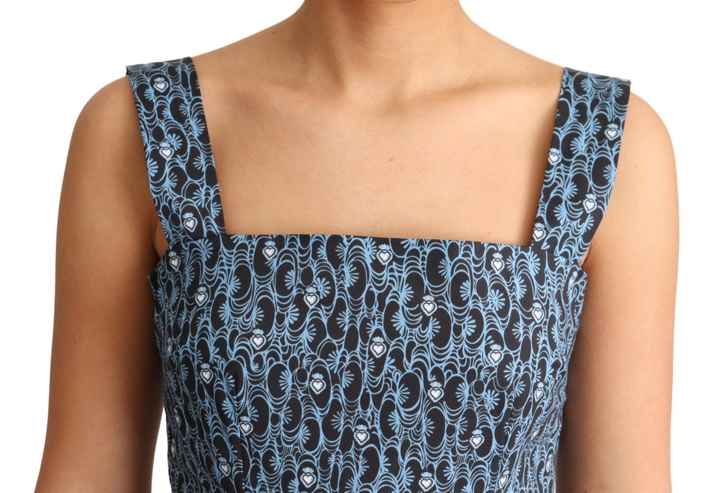 Dolce & Gabbana blauwe, A-lijn jurk van stretch katoen met hartjesmotief