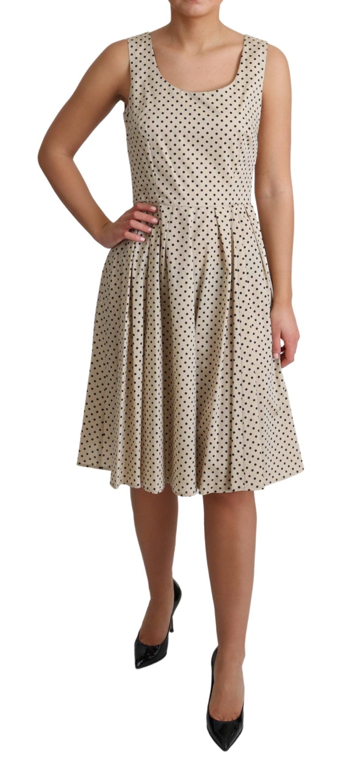 Dolce & Gabbana A-lijn jurk van beige katoen met polkadotmotief