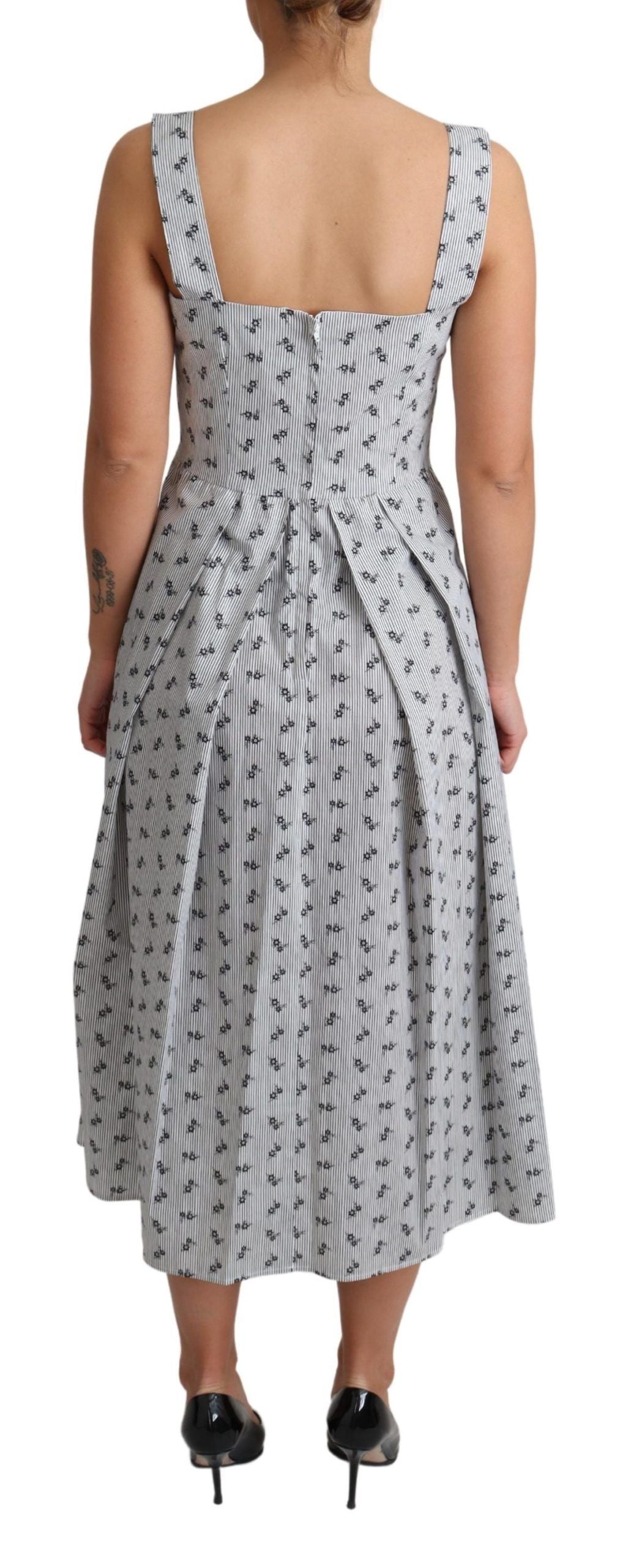 Dolce & Gabbana blauw-witte bloemenpatroon katoenen A-lijn jurk