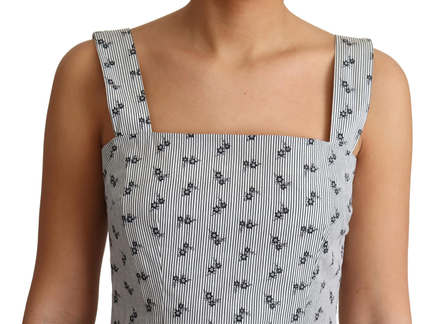 Dolce & Gabbana blauw-witte bloemenpatroon katoenen A-lijn jurk