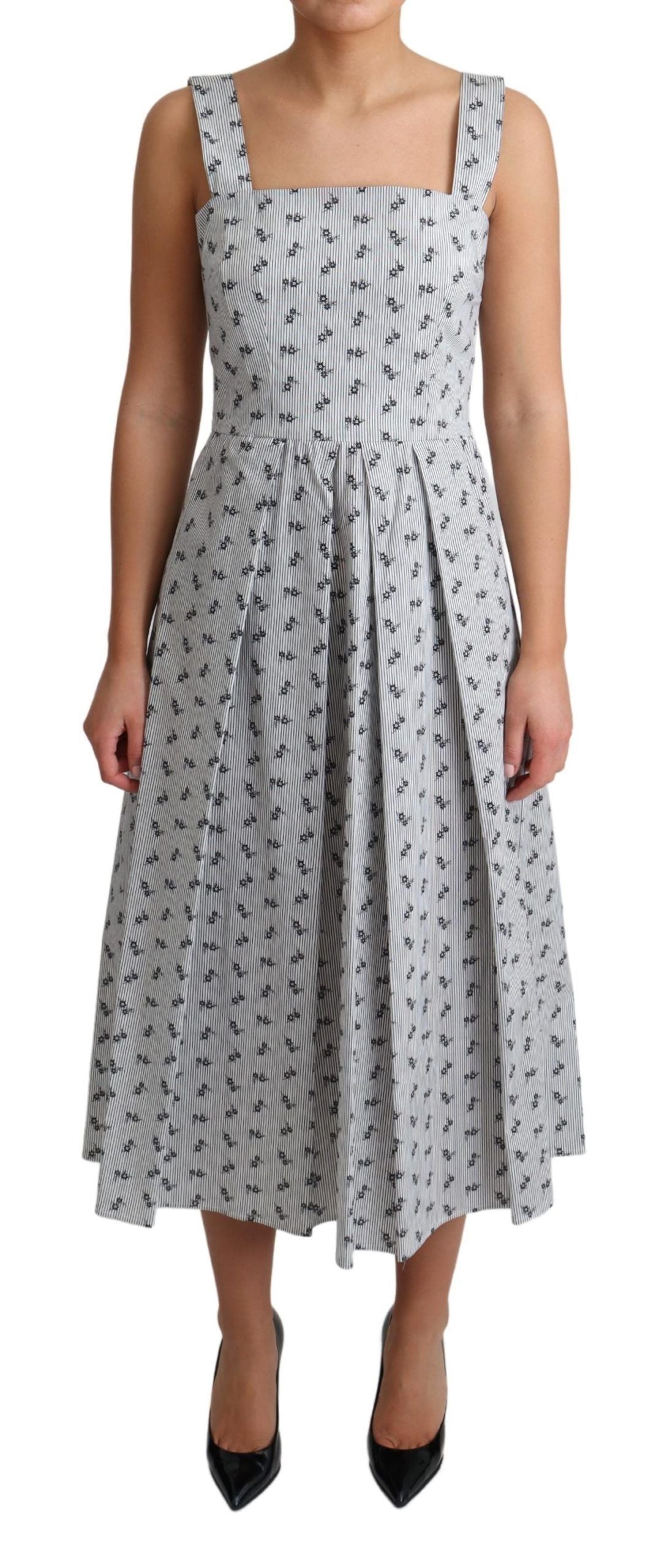 Dolce & Gabbana blauw-witte bloemenpatroon katoenen A-lijn jurk