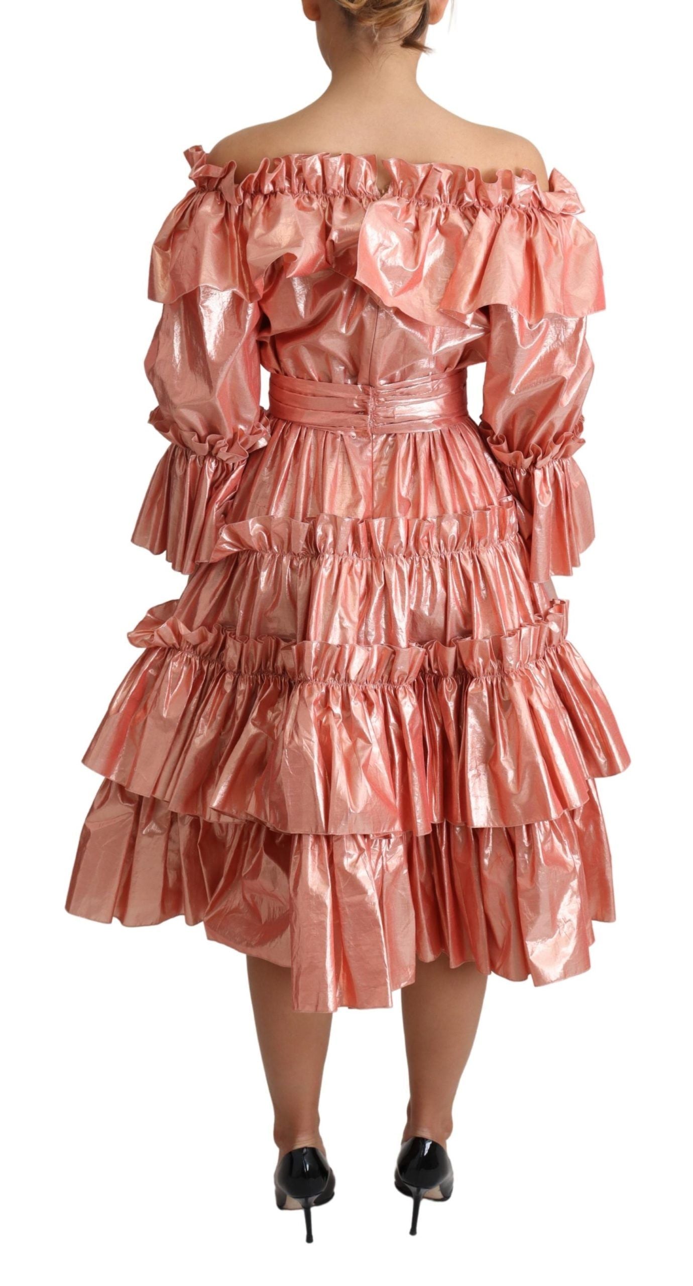 Robe en soie et coton rose à volants Dolce & Gabbana