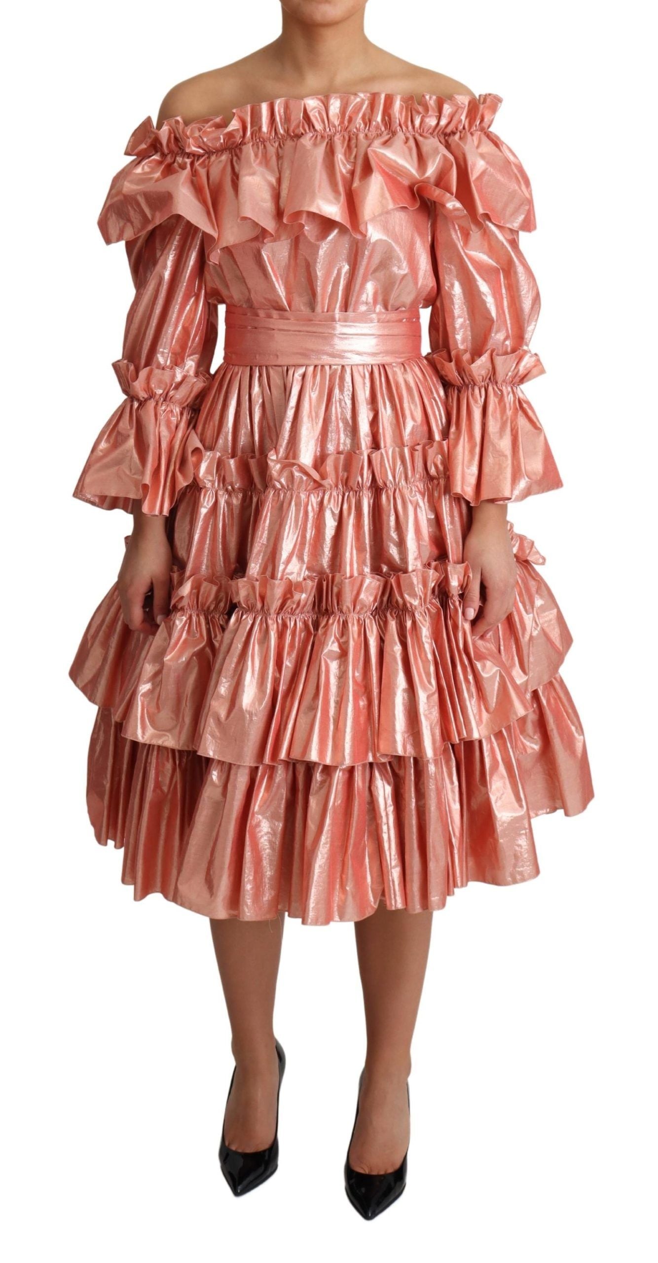 Robe en soie et coton rose à volants Dolce & Gabbana