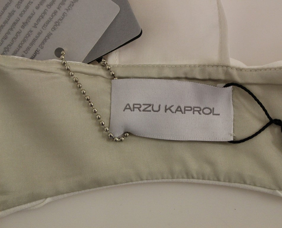 Veste gilet sans manches à dos ouvert avec volants blancs Arzu Kaprol
