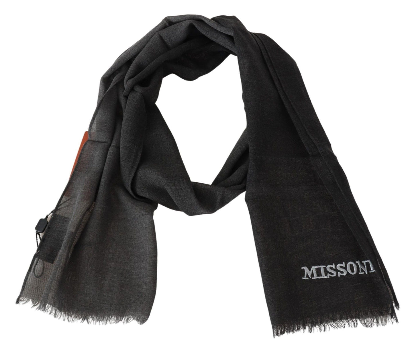 Missoni Zwarte Wollen Unisex Nekwikkel Sjaal Franjes Logo Sjaal