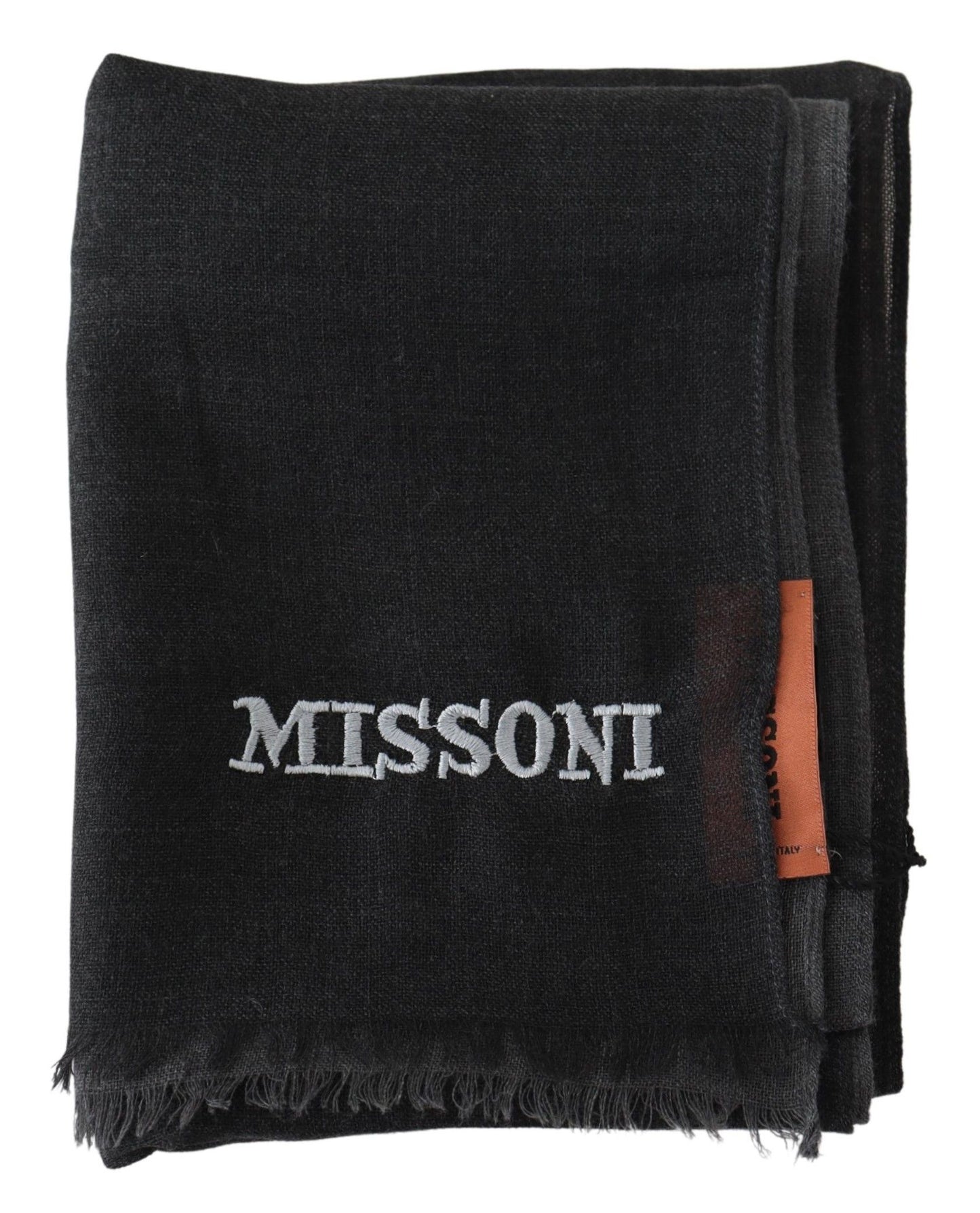 Missoni Zwarte Wollen Unisex Nekwikkel Sjaal Franjes Logo Sjaal
