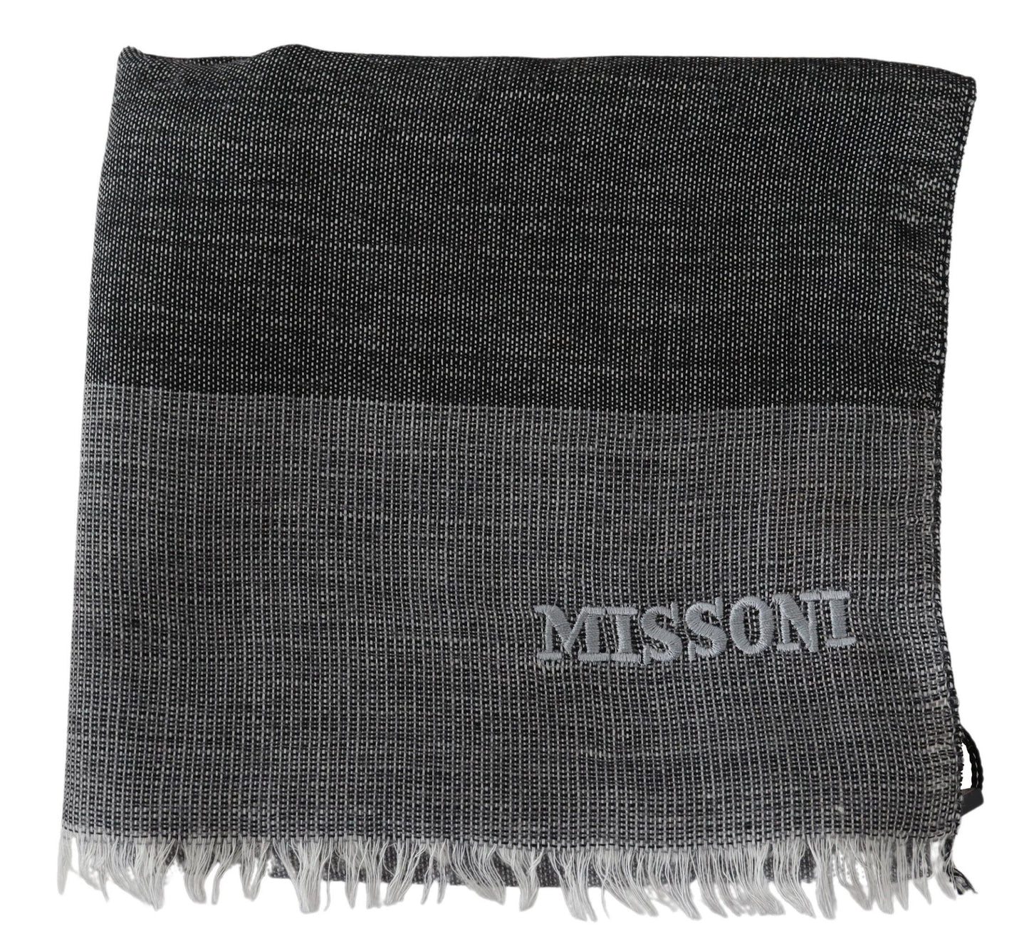 Missoni Gray Striped Wool Neck Wrap Fringes Scarf