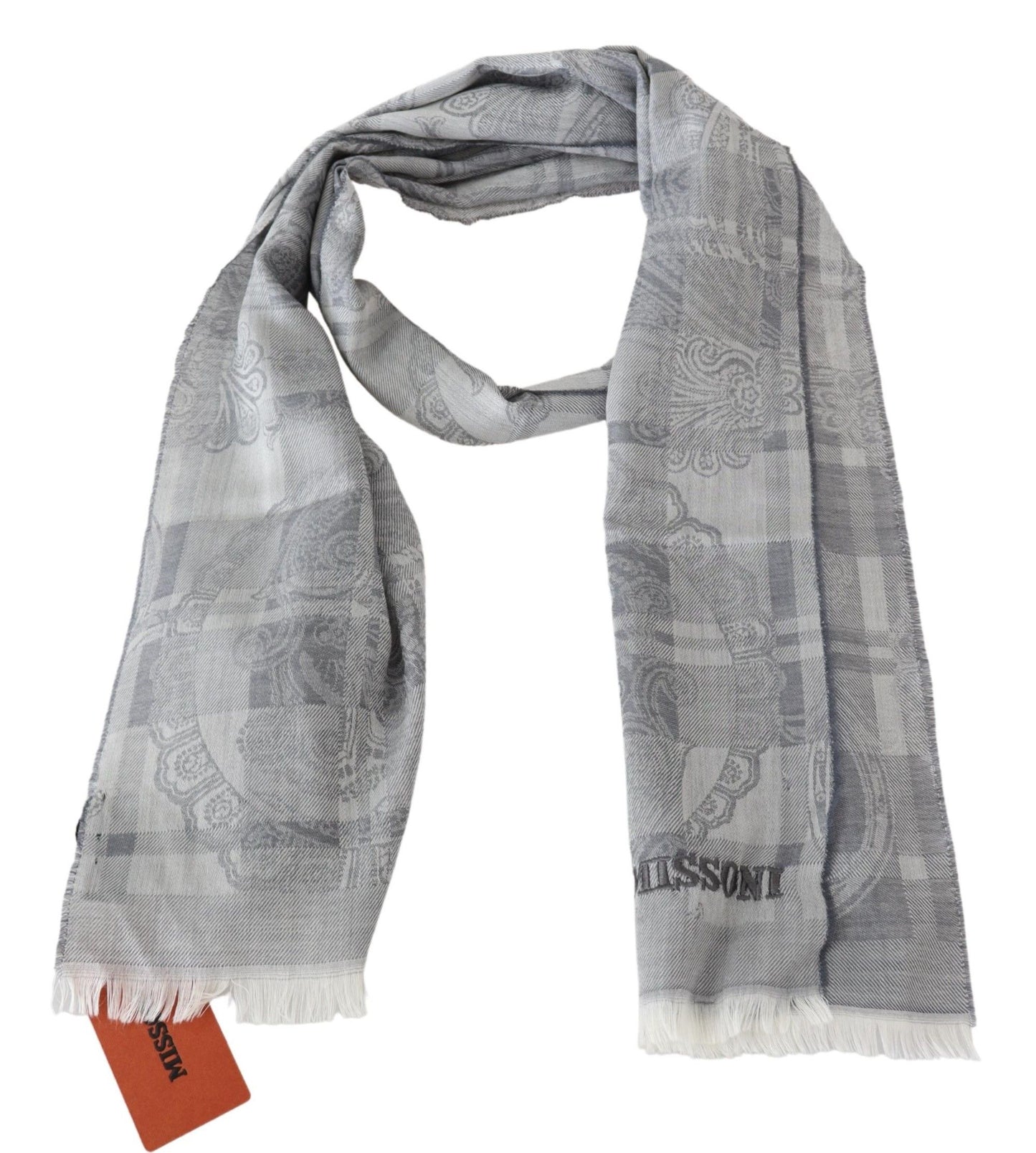 Missoni Grijze Bloemen Wollen Unisex Nekwikkel Sjaal met Franjes