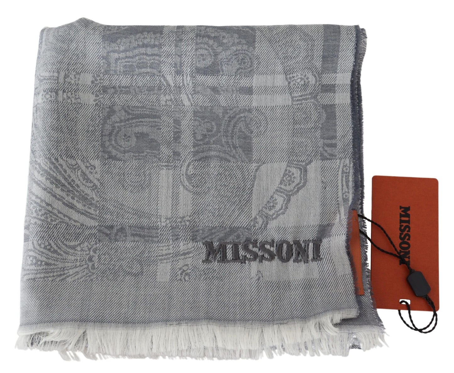 Missoni Grijze Bloemen Wollen Unisex Nekwikkel Sjaal met Franjes