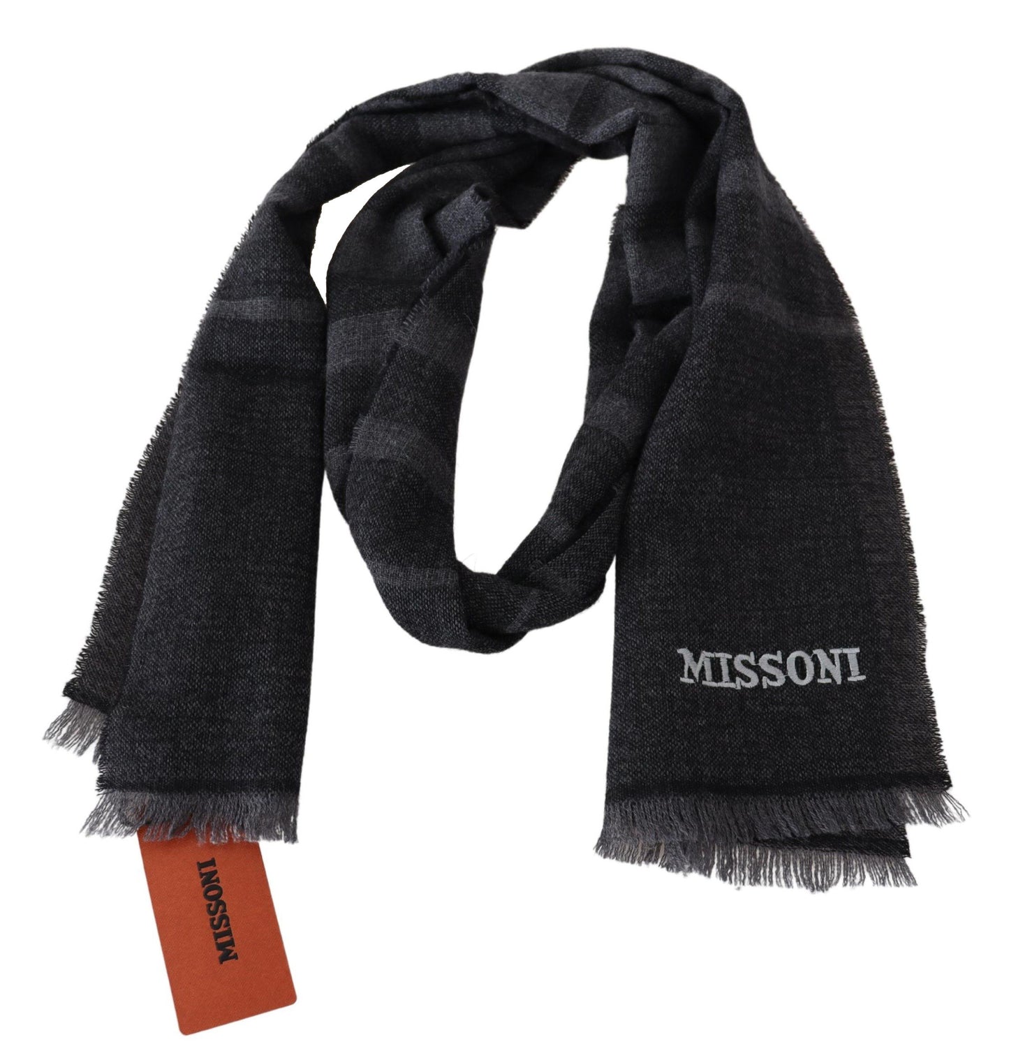 Missoni Zwarte Gestreepte Wollen Unisex Nekwikkelsjaal