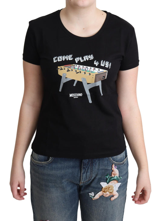 T-shirt Moschino en coton noir avec imprimé "Come Play 4 Us"
