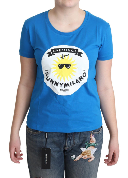 T-shirt Moschino en coton bleu avec imprimé Sunny Milano
