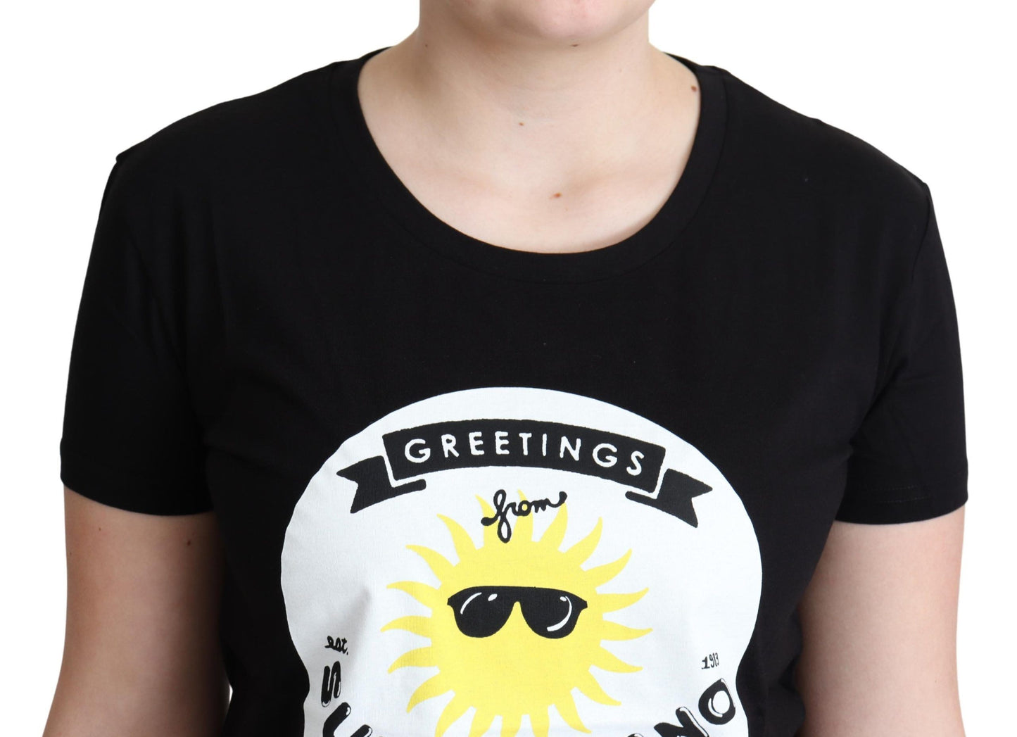 T-shirt noir en coton Moschino avec imprimé Sunny Milano