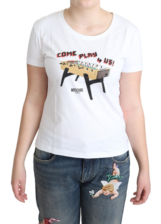 T-shirt Moschino en coton blanc avec imprimé "Come Play 4 Us"