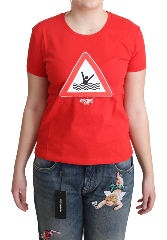 T-shirt à imprimé graphique triangulaire en coton rouge pour la baignade de la marque Moschino