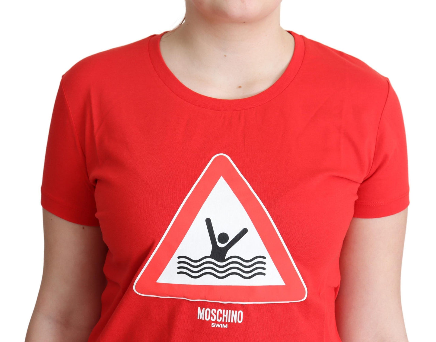 T-shirt à imprimé graphique triangulaire en coton rouge pour la baignade de la marque Moschino