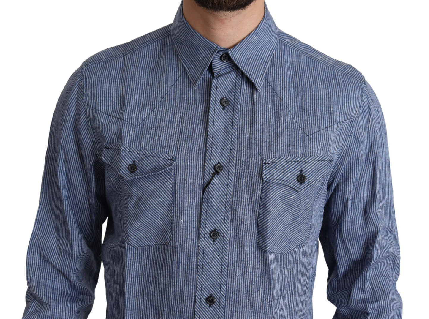 Dolce & Gabbana Blauwe Strepen Heren Casual Overhemd met Knoopjes