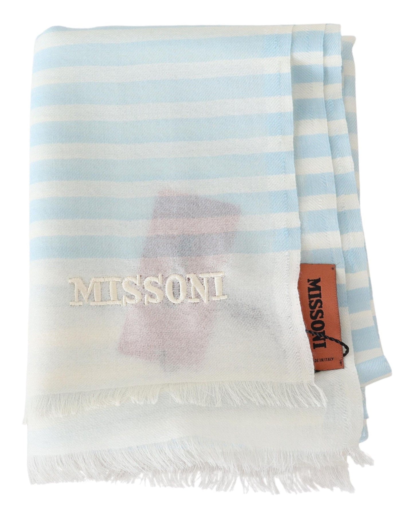 Écharpe portefeuille unisexe en cachemire bleu et blanc Missoni