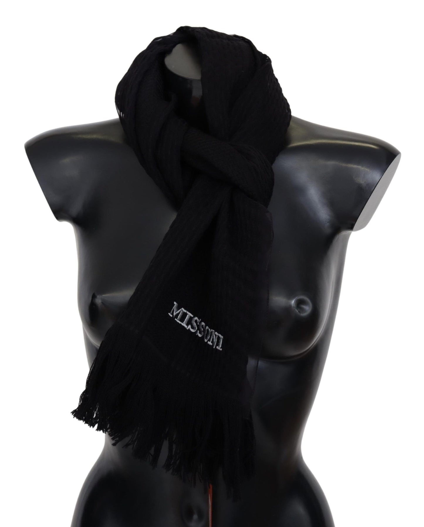 Missoni Zwarte Wollen Unisex Nekwarmer Wikkelsjaal