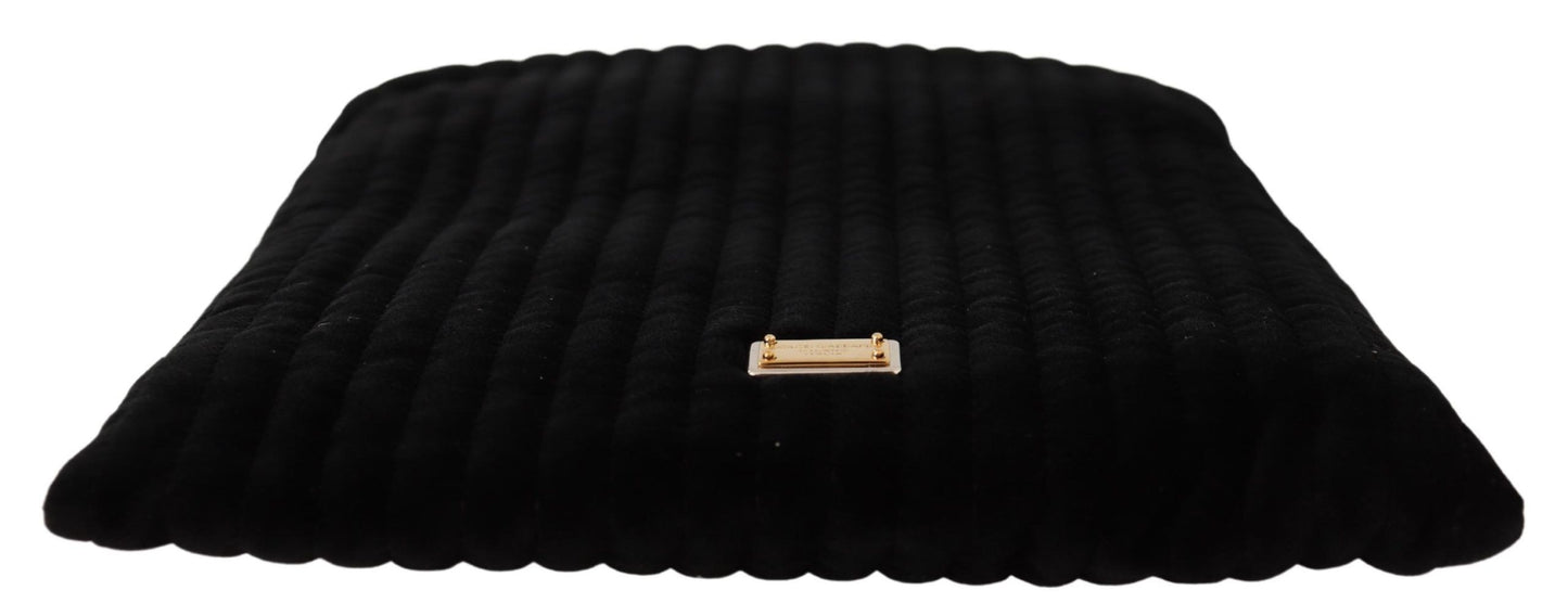 Sac pochette matelassé en velours noir Dolce & Gabbana avec cordon de serrage et logo