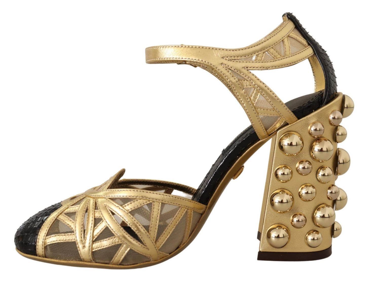 Dolce & Gabbana zwarte leren enkelschoenen met gouden studs en enkelbandjes