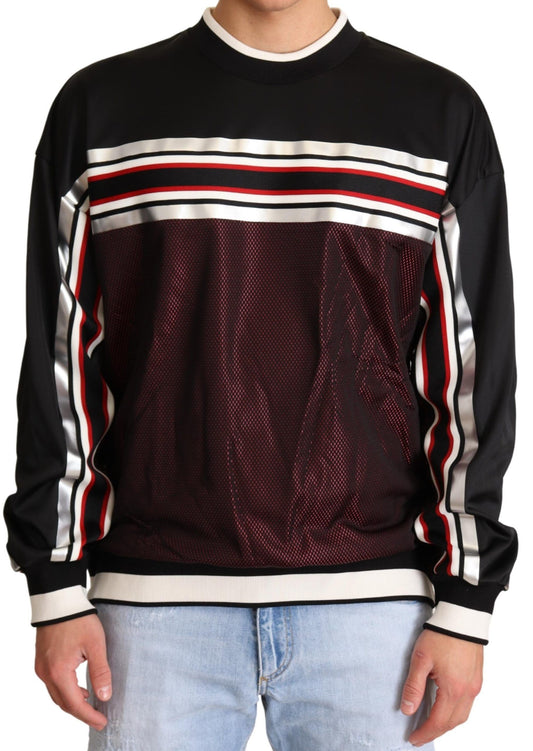 Dolce & Gabbana Zwarte Rode Mesh Sportieve Crewneck Sweater