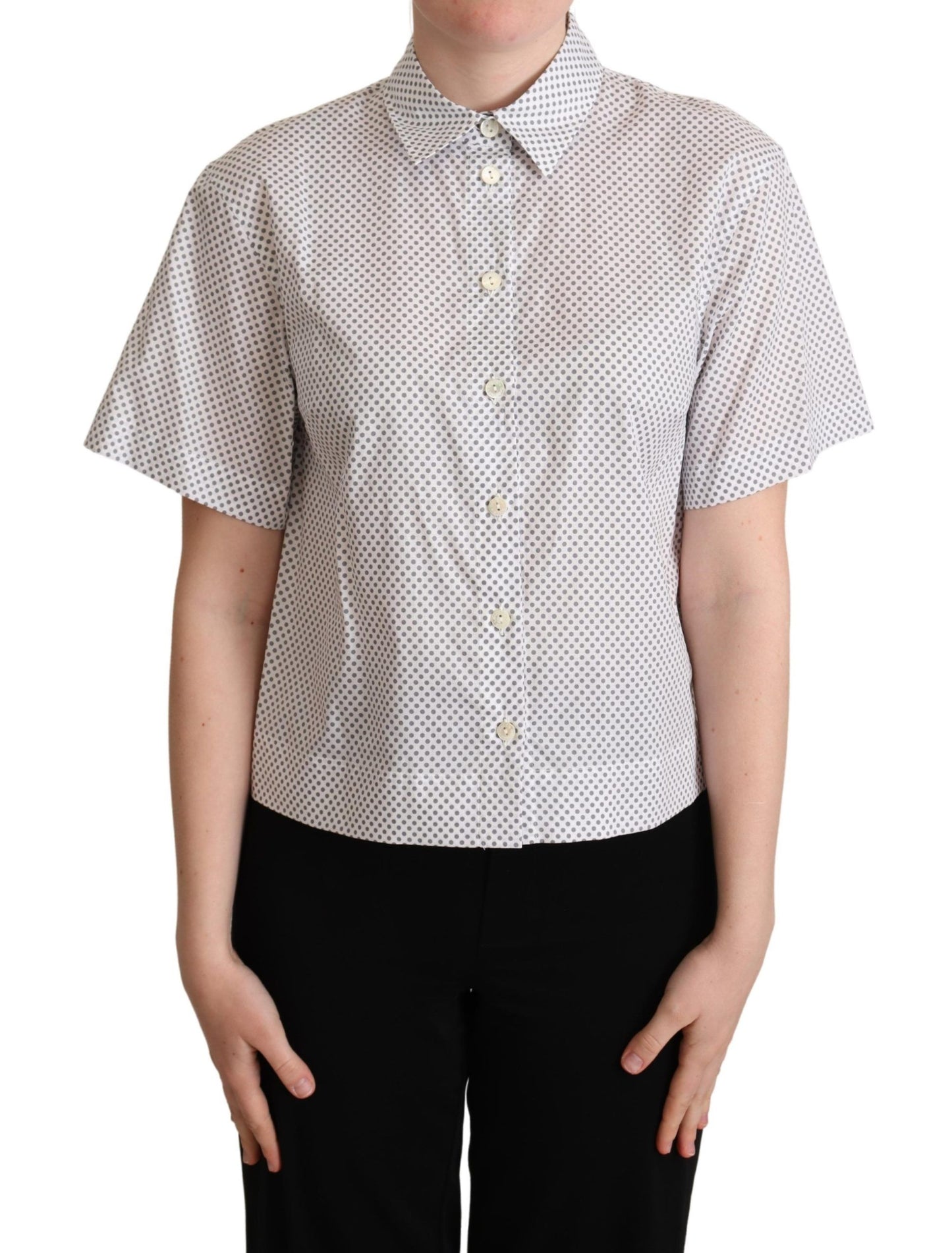 Chemise à col boutonné à pois blancs et gris de Dolce & Gabbana