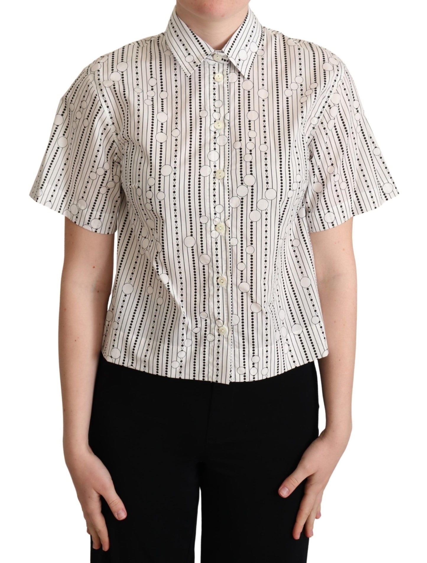 Chemise à manches longues à col boutonné, pois blancs, Dolce & Gabbana