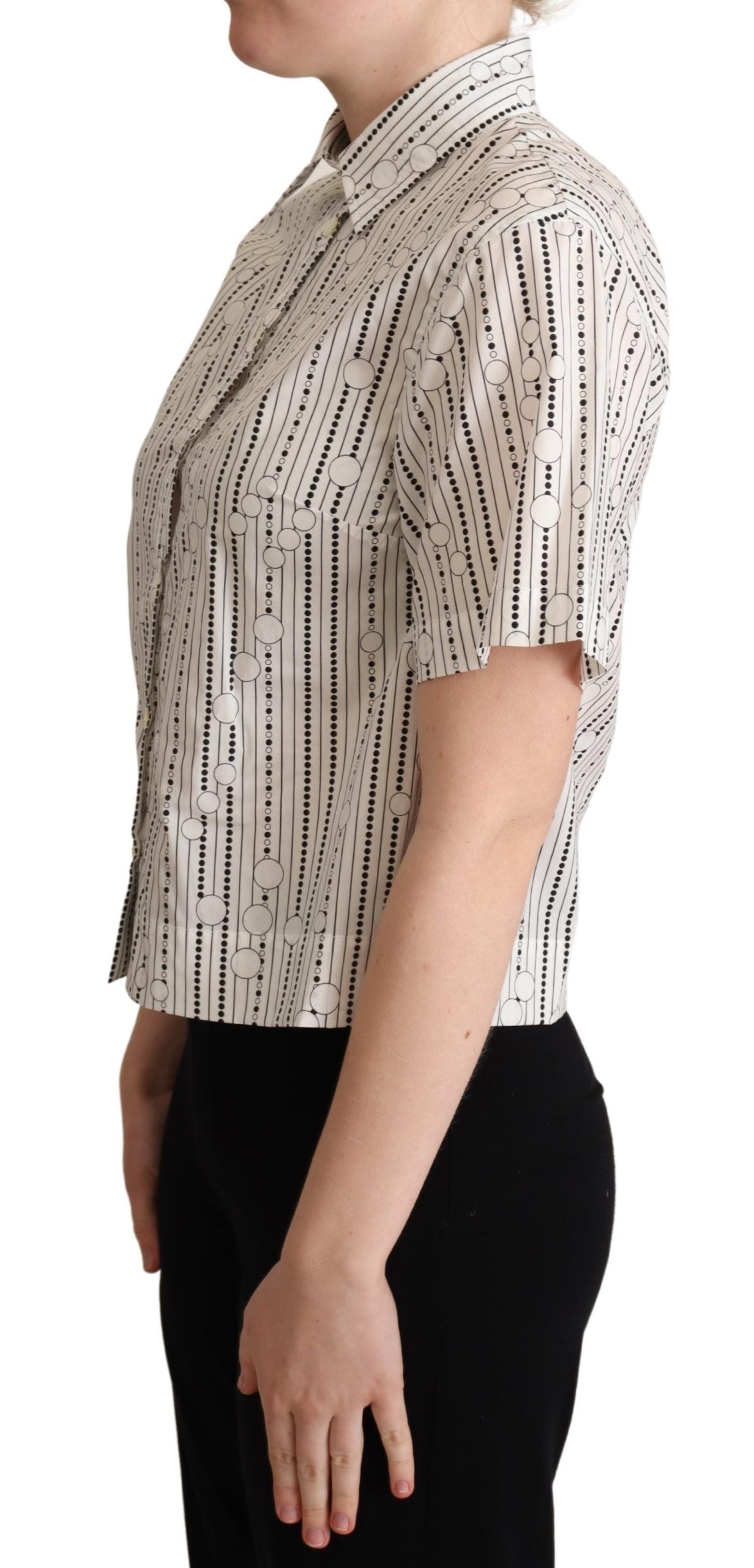 Chemise à manches longues à col boutonné, pois blancs, Dolce & Gabbana