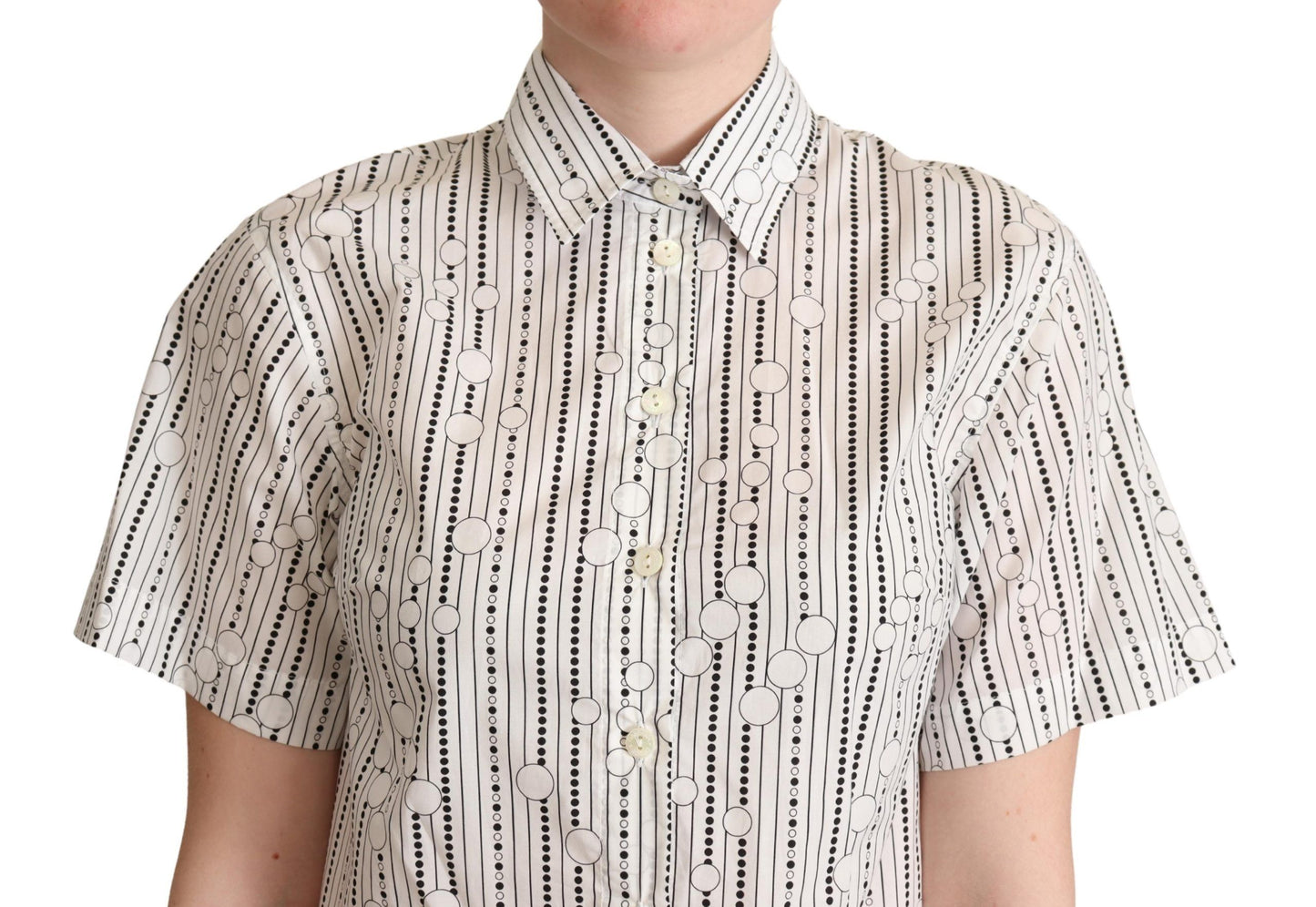 Chemise à manches longues à col boutonné, pois blancs, Dolce & Gabbana
