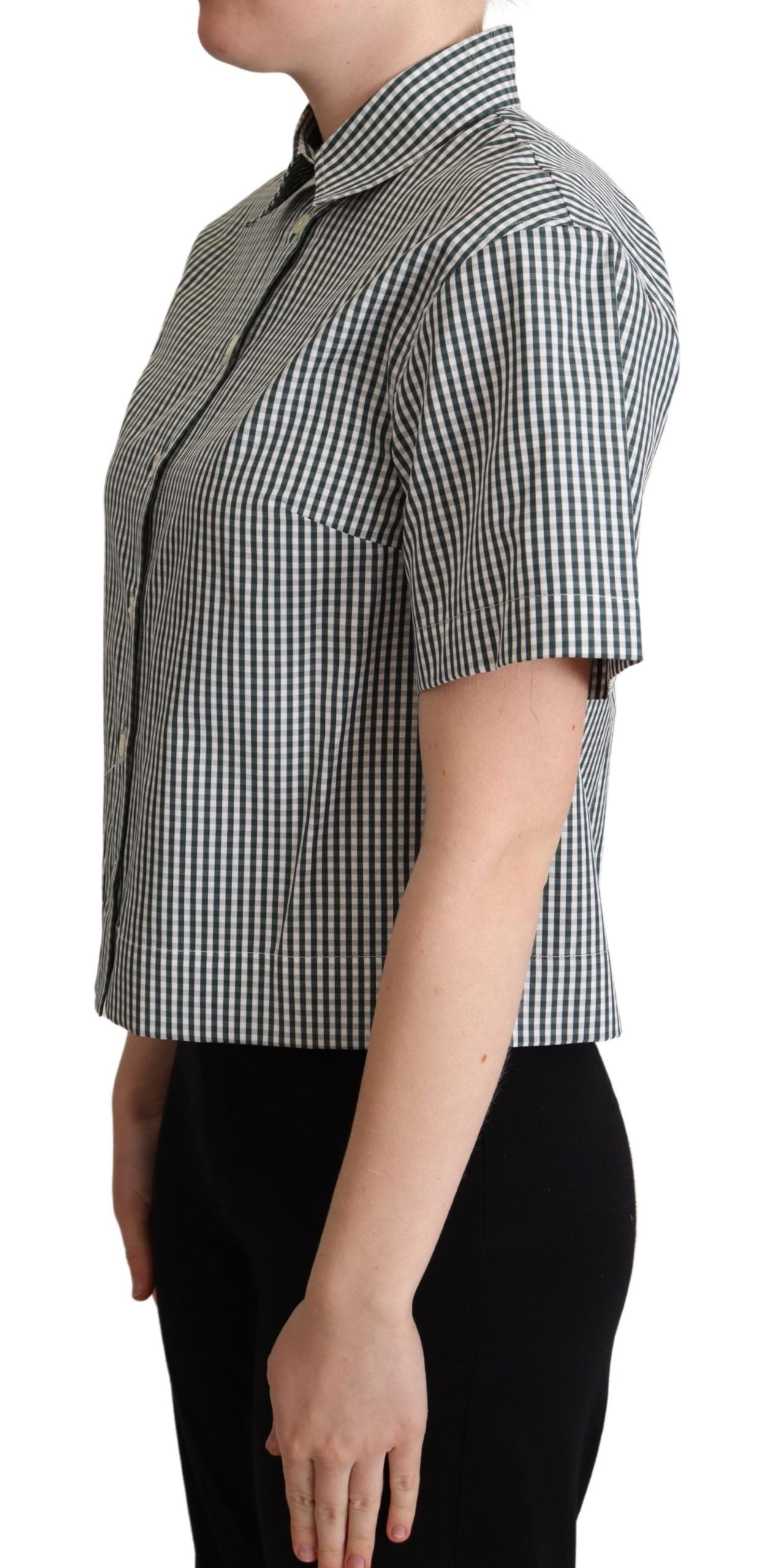Dolce & Gabbana wit-groen katoenen overhemdbloesje met ruitenpatroon