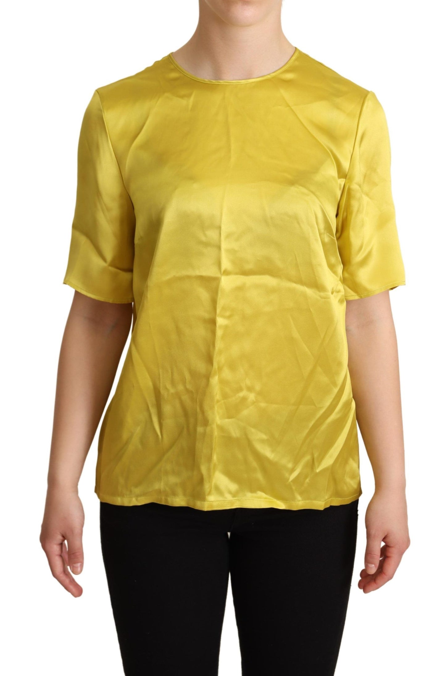 Dolce & Gabbana gele zijden blouse met korte mouwen en T-shirt-stijl.