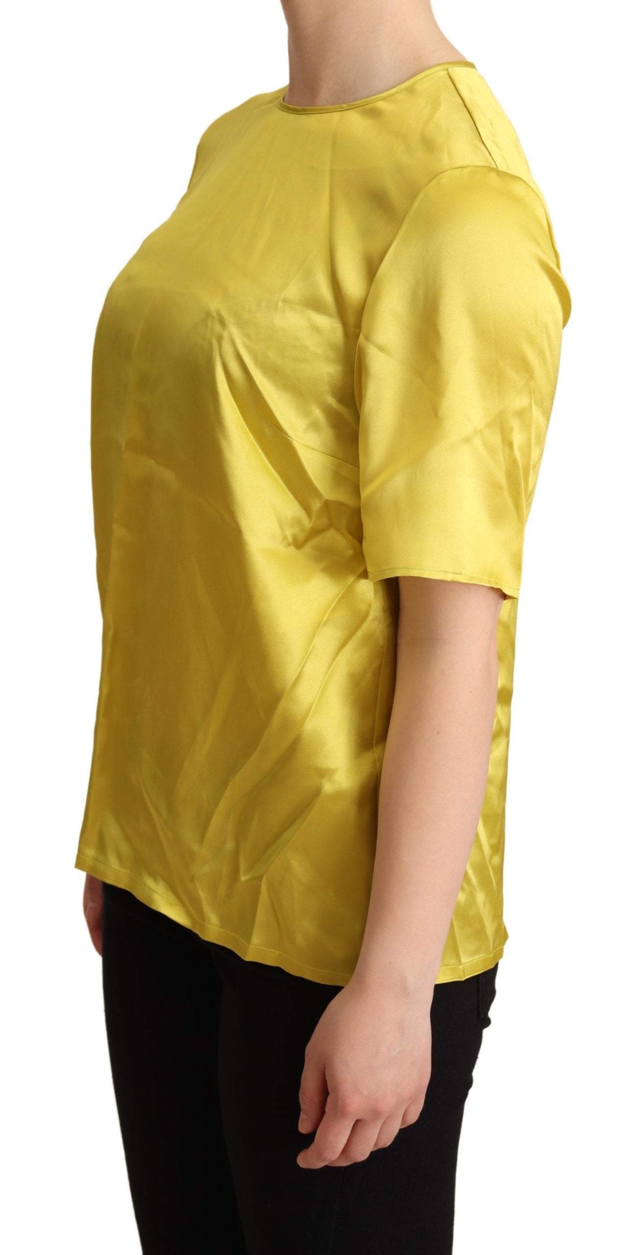 Dolce & Gabbana gele zijden blouse met korte mouwen en T-shirt-stijl.