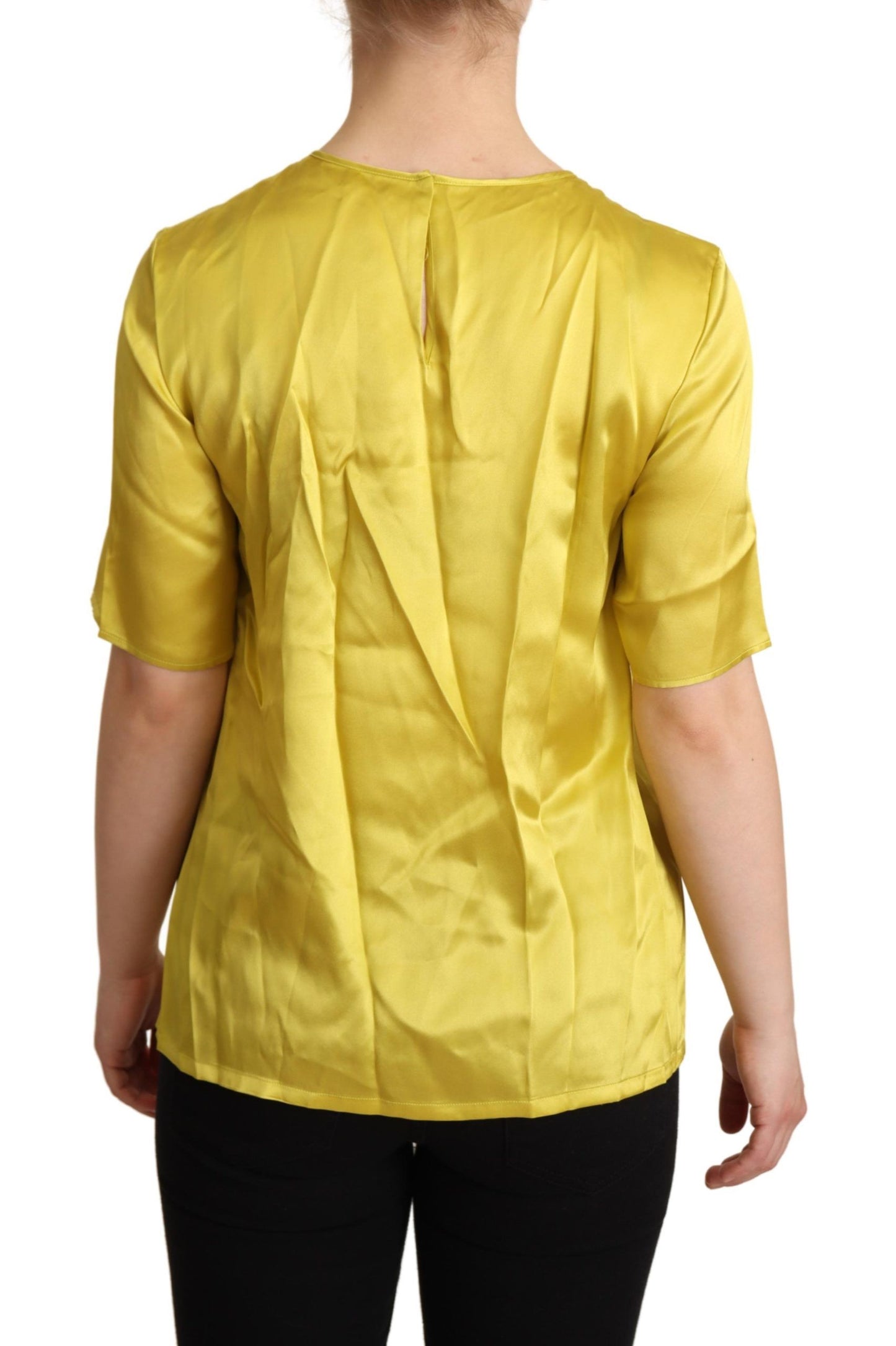 Dolce & Gabbana gele zijden blouse met korte mouwen en T-shirt-stijl.