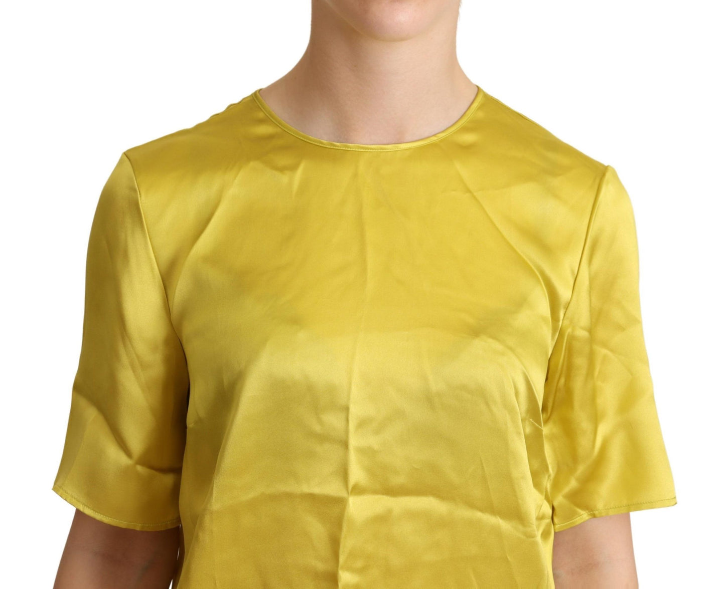 Dolce & Gabbana gele zijden blouse met korte mouwen en T-shirt-stijl.