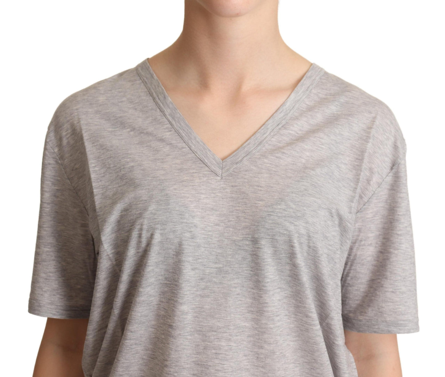 T-shirt Dolce & Gabbana gris uni en 100% coton, col en V.