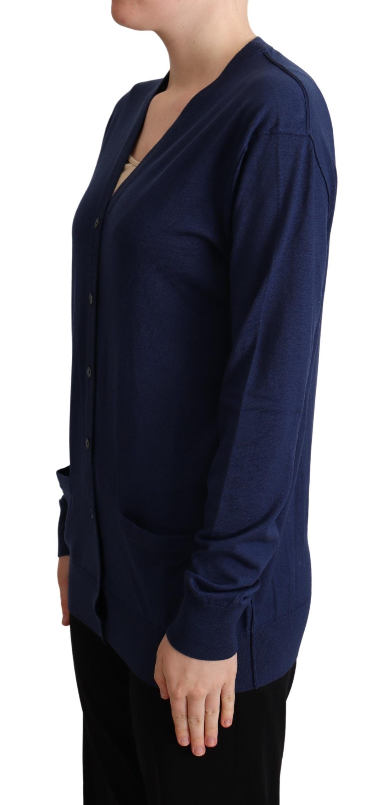 Pull cardigan à boutons en laine vierge bleue de Dolce & Gabbana