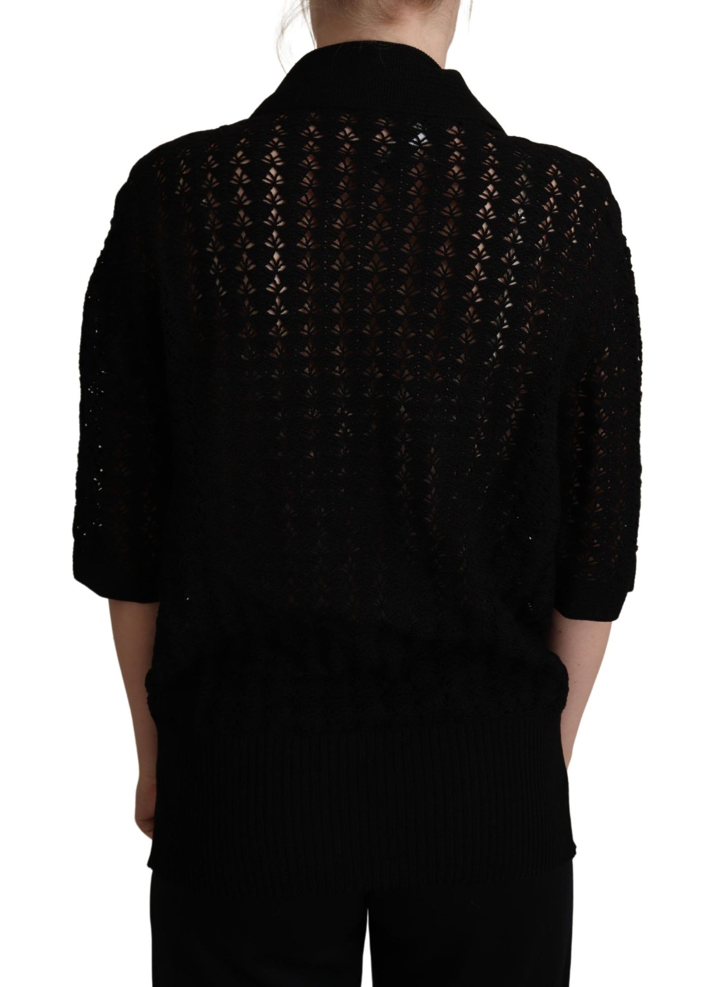 Pull en coton noir brodé à maille de Dolce & Gabbana