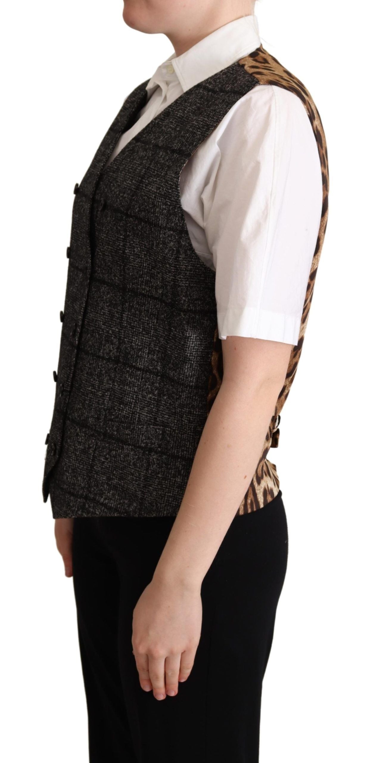 Gilet en laine grise à imprimé léopard Dolce & Gabbana