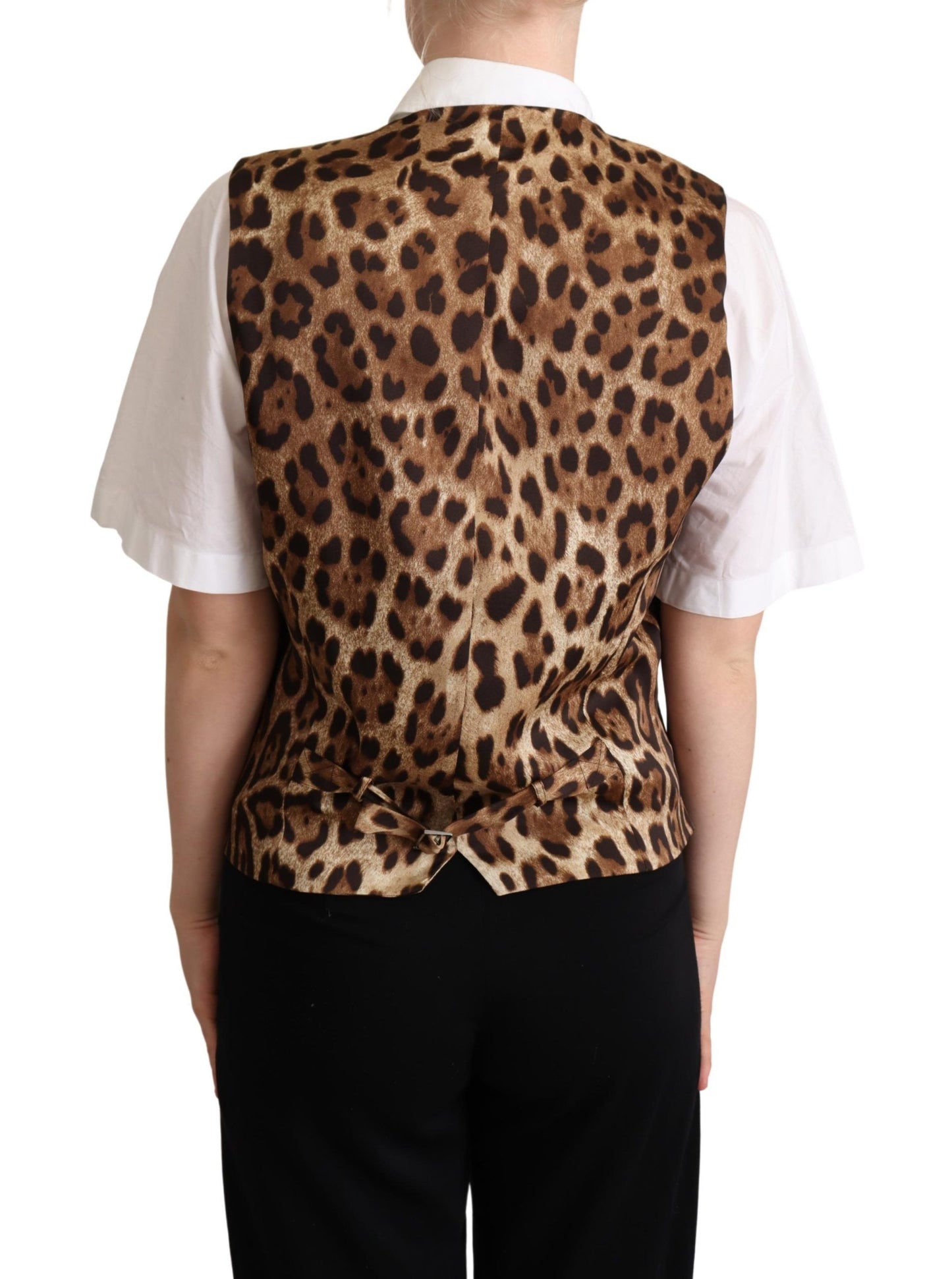 Gilet en laine grise à imprimé léopard Dolce & Gabbana