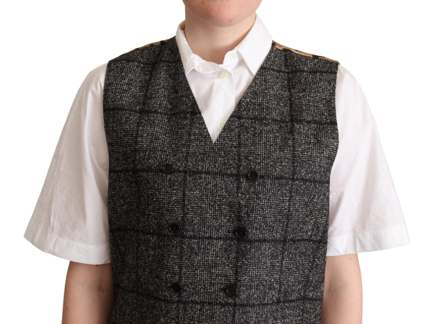 Gilet en laine grise à imprimé léopard Dolce & Gabbana
