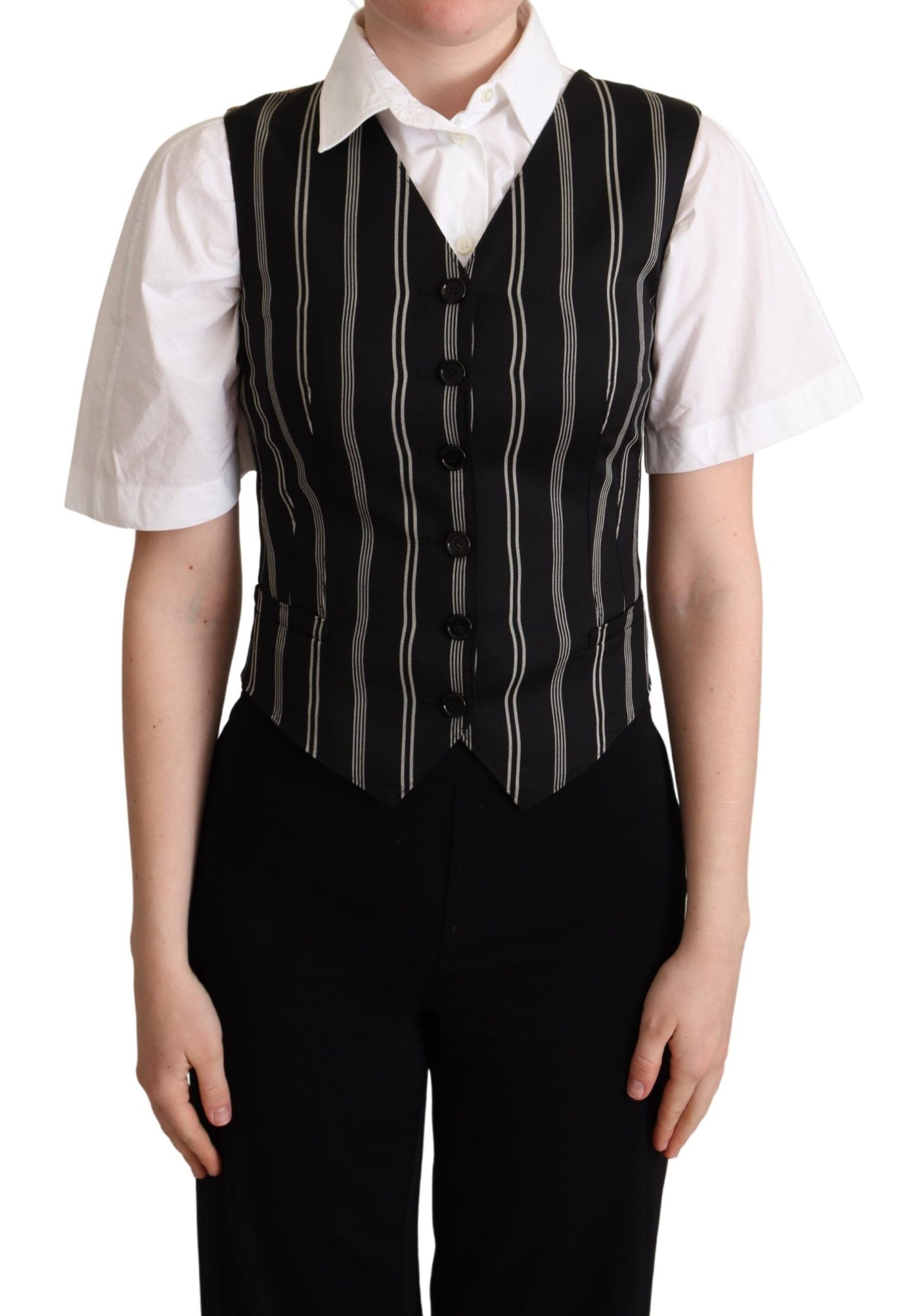 Gilet sans manches noir à rayures et imprimé léopard de Dolce & Gabbana