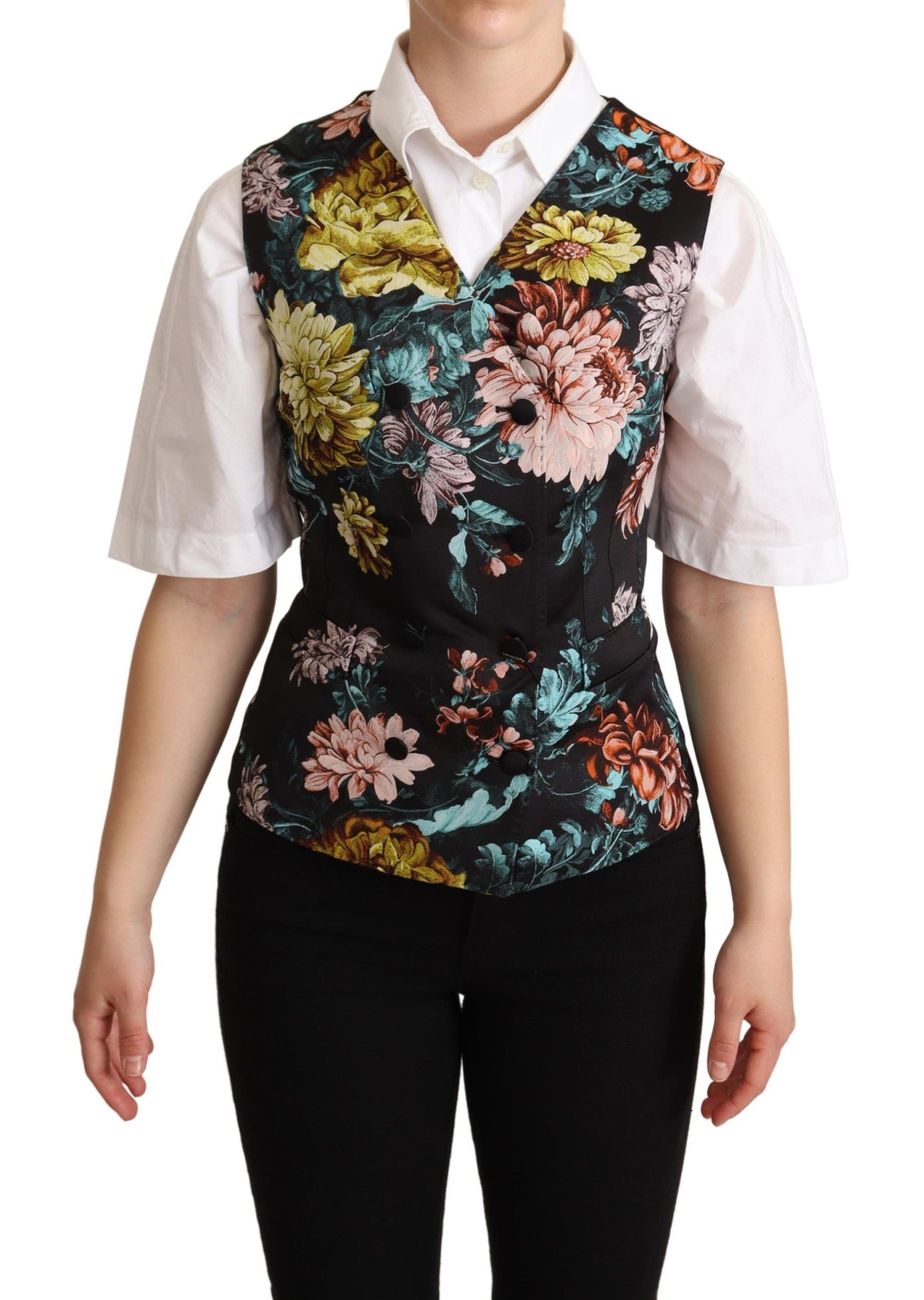 Gilet sans manches en jacquard noir à motifs floraux de Dolce & Gabbana