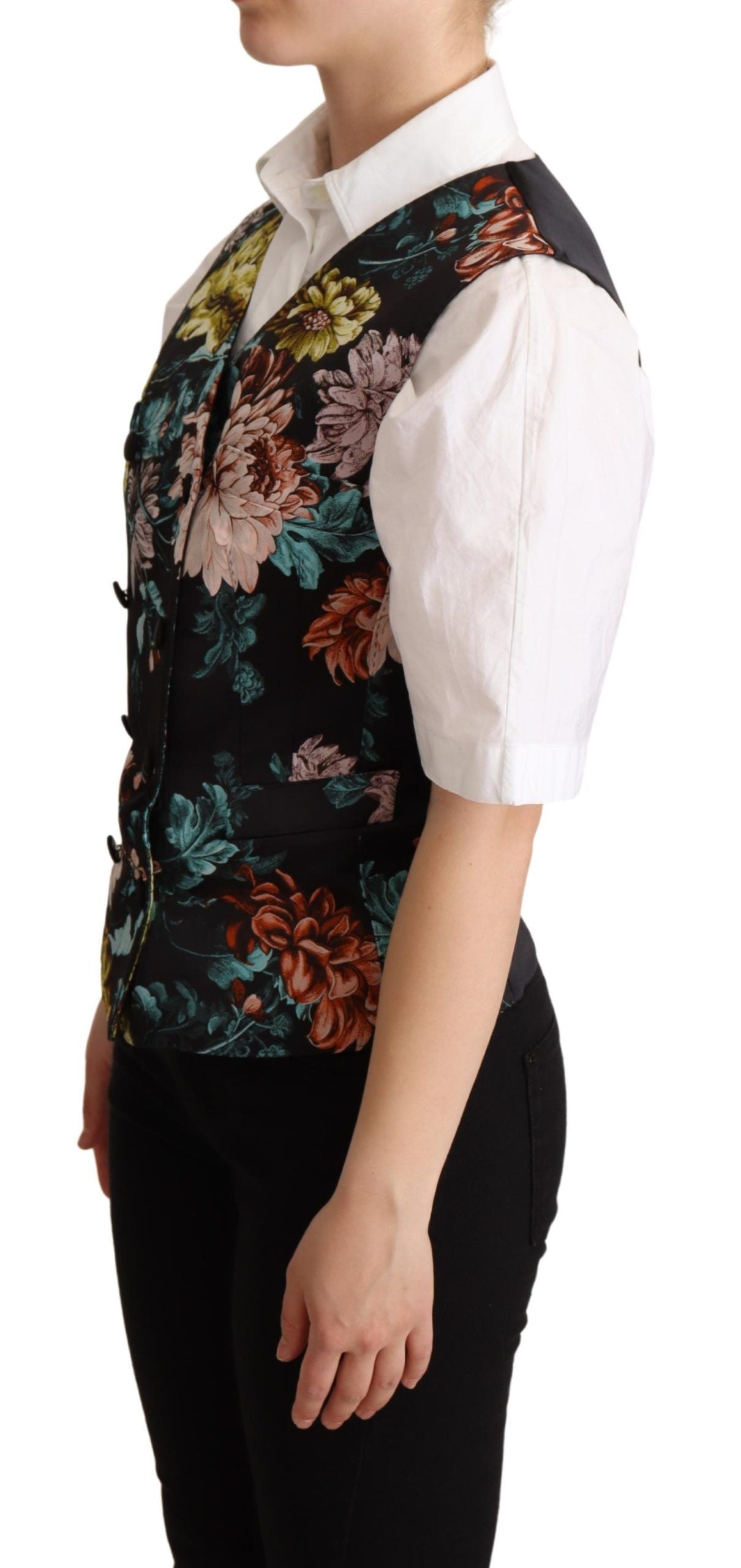 Gilet sans manches en jacquard noir à motifs floraux de Dolce & Gabbana