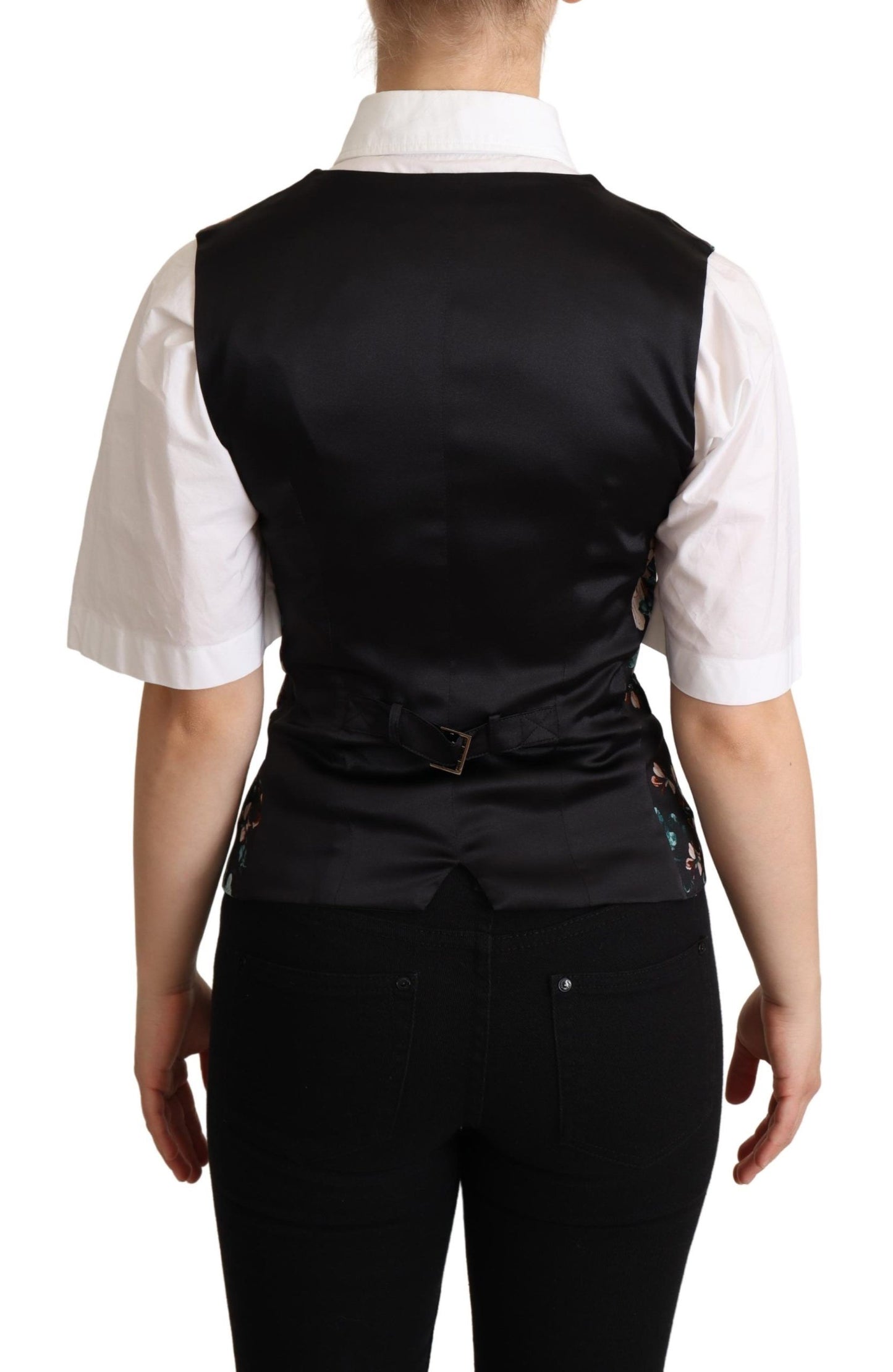 Gilet sans manches en jacquard noir à motifs floraux de Dolce & Gabbana
