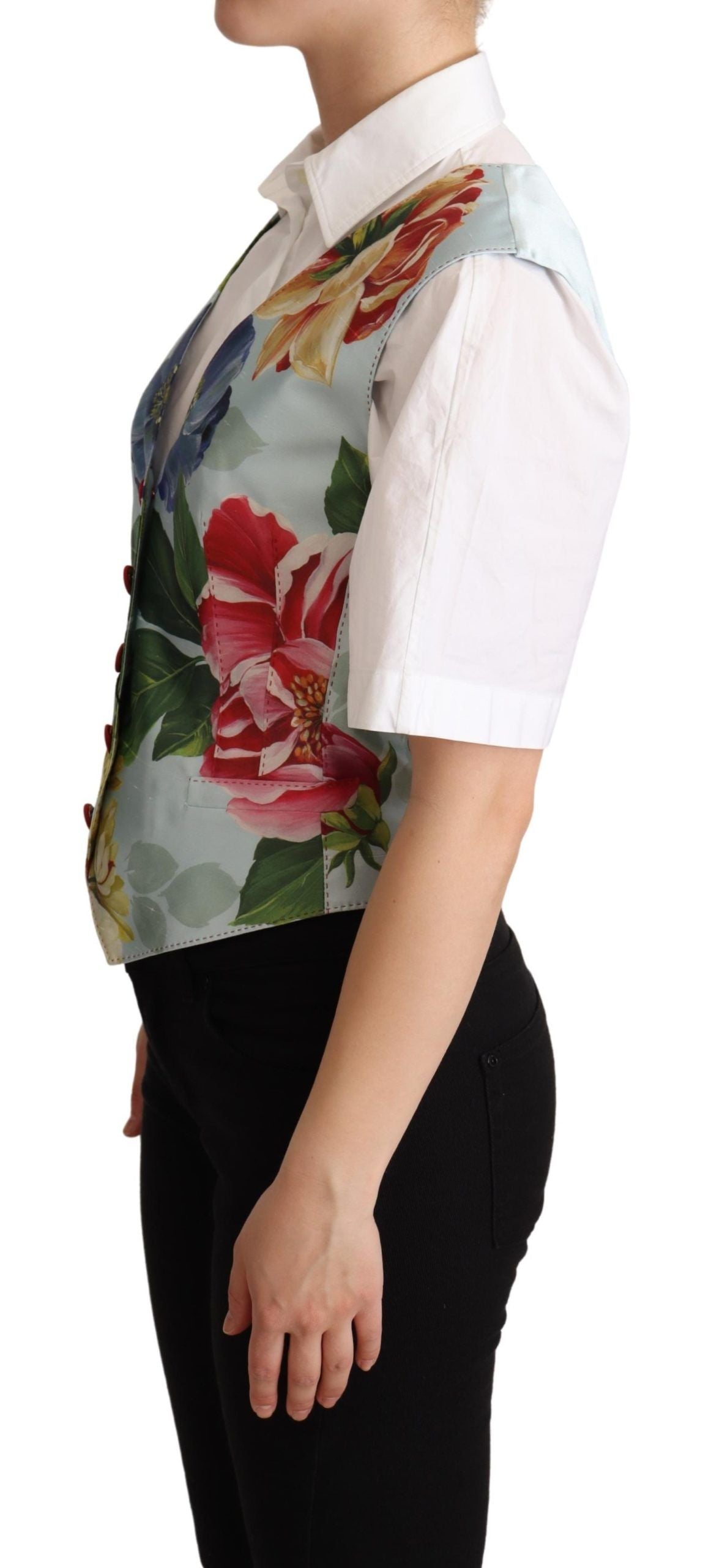 Gilet en soie à motifs floraux vert menthe de Dolce & Gabbana