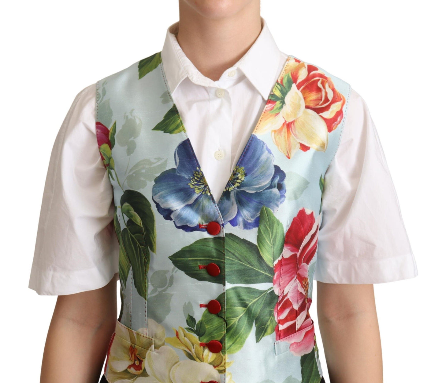 Gilet en soie à motifs floraux vert menthe de Dolce & Gabbana