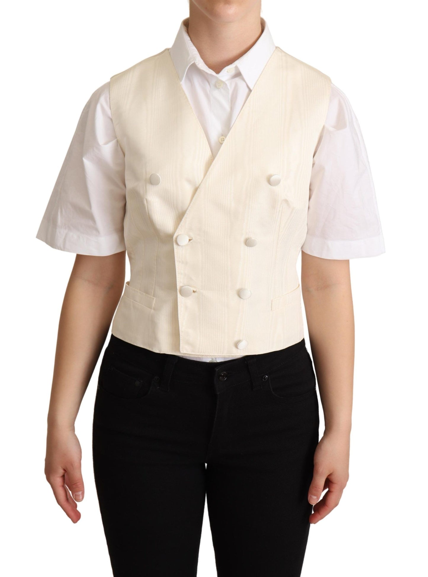 Gilet sans manches en soie beige Dolce & Gabbana