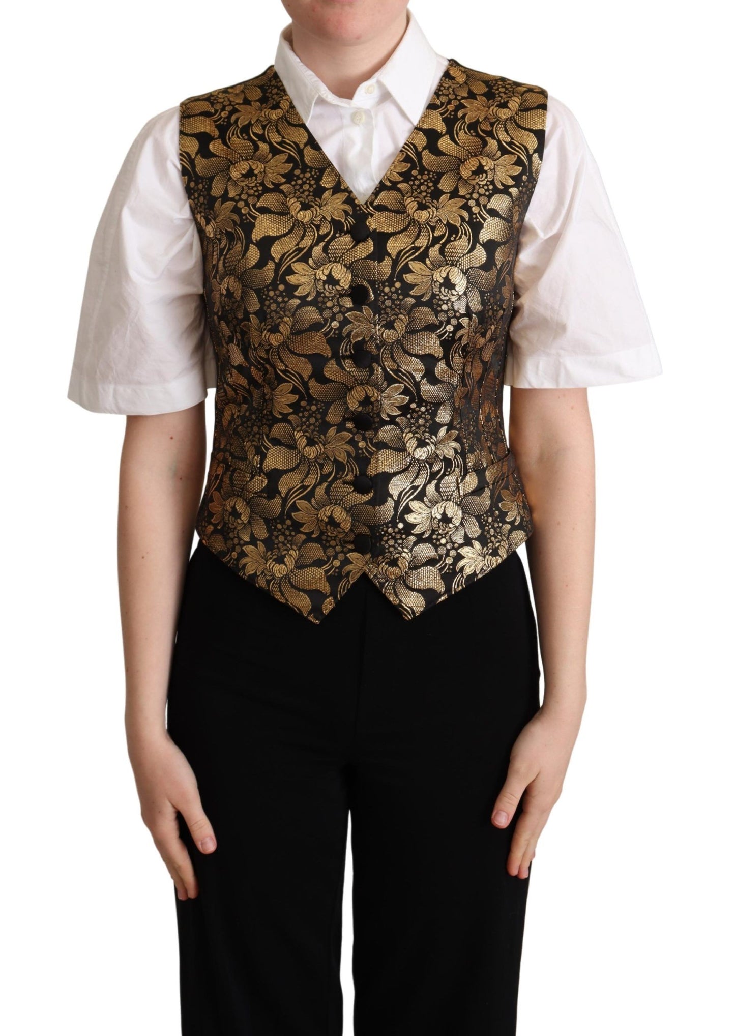 Gilet en soie jacquard noir et or Dolce & Gabbana