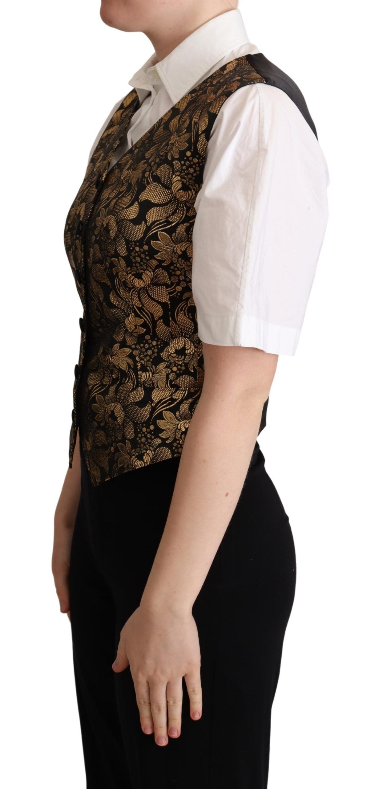 Gilet en soie jacquard noir et or Dolce & Gabbana